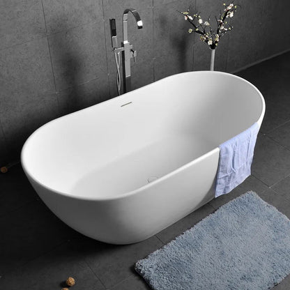 Oval Shape 1630mm Freestanding Matte White Stone Resin Soaking Bath with Overflow - Approved By Design
