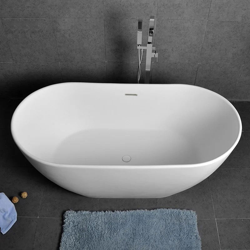 Oval Shape 1630mm Freestanding Matte White Stone Resin Soaking Bath with Overflow - Approved By Design