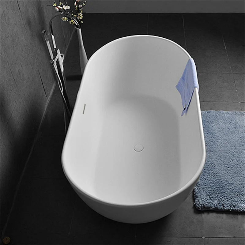 Oval Shape 1630mm Freestanding Matte White Stone Resin Soaking Bath with Overflow - Homary