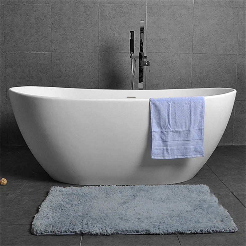 Oval Shape 1630mm Freestanding Matte White Stone Resin Soaking Bath with Overflow - Homary