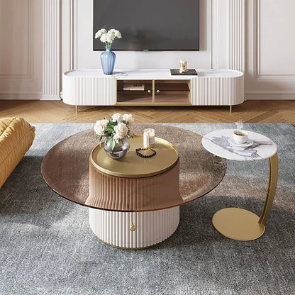 Palley Modern Oval TV Stand Console with Storage & Glass Doors White for TV Up to 2160mm - 