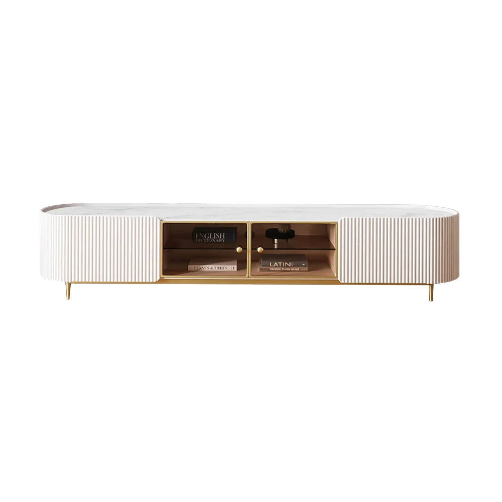 Palley Modern Oval TV Stand Console with Storage & Glass Doors White for TV Up to 2160mm - 