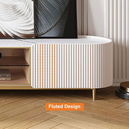 Palley Modern Oval TV Stand Console with Storage & Glass Doors White for TV Up to 2160mm - 