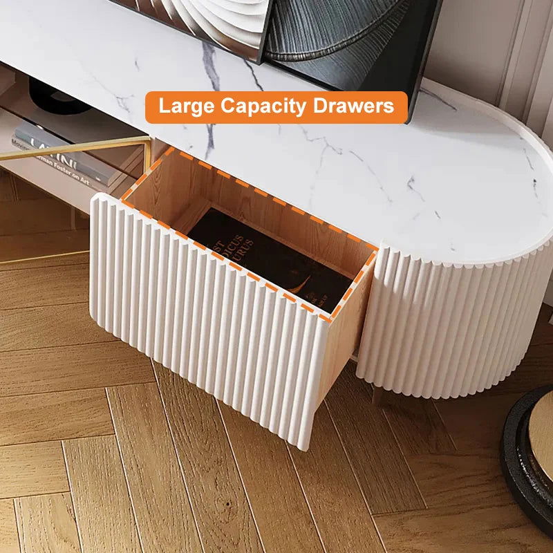 Palley Modern Oval TV Stand Console with Storage & Glass Doors White for TV Up to 2160mm - 