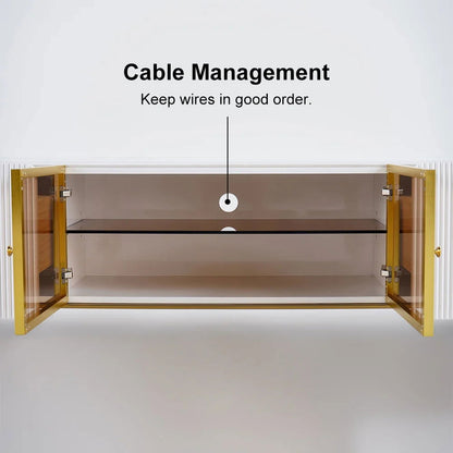 Palley Modern Oval TV Stand Console with Storage & Glass Doors White for TV Up to 2160mm - 
