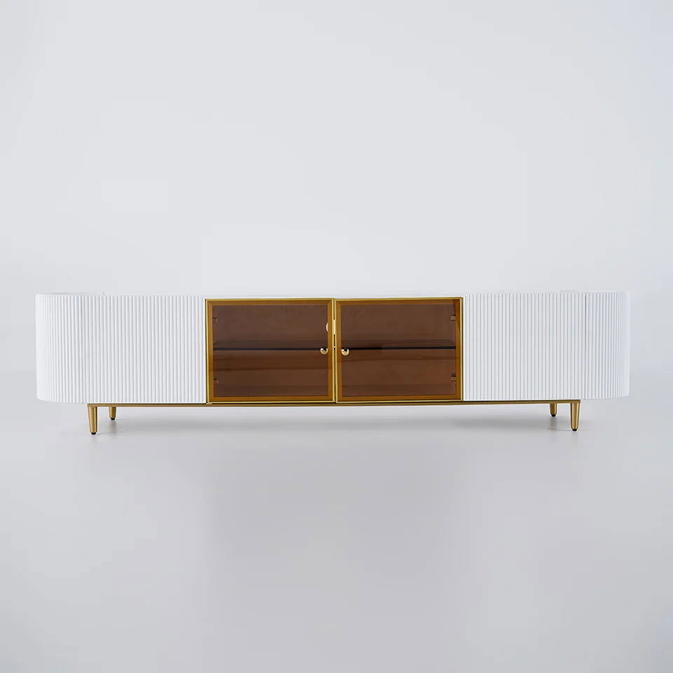 Palley Modern Oval TV Stand Console with Storage & Glass Doors White for TV Up to 2160mm - 