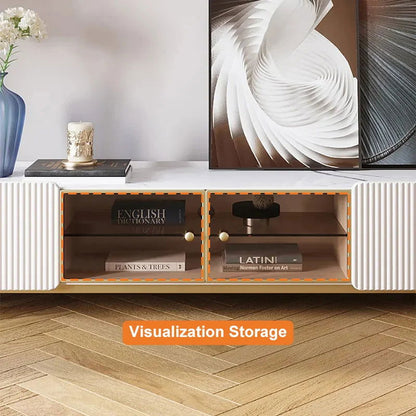 Palley Modern Oval TV Stand Console with Storage & Glass Doors White for TV Up to 2160mm - 