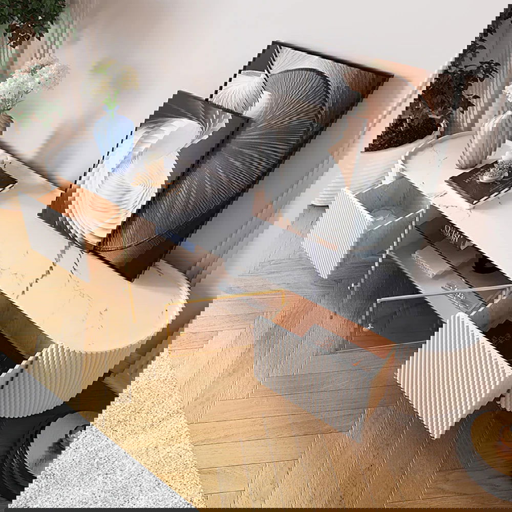 Palley Modern Oval TV Stand Console with Storage & Glass Doors White for TV Up to 2160mm - Homary