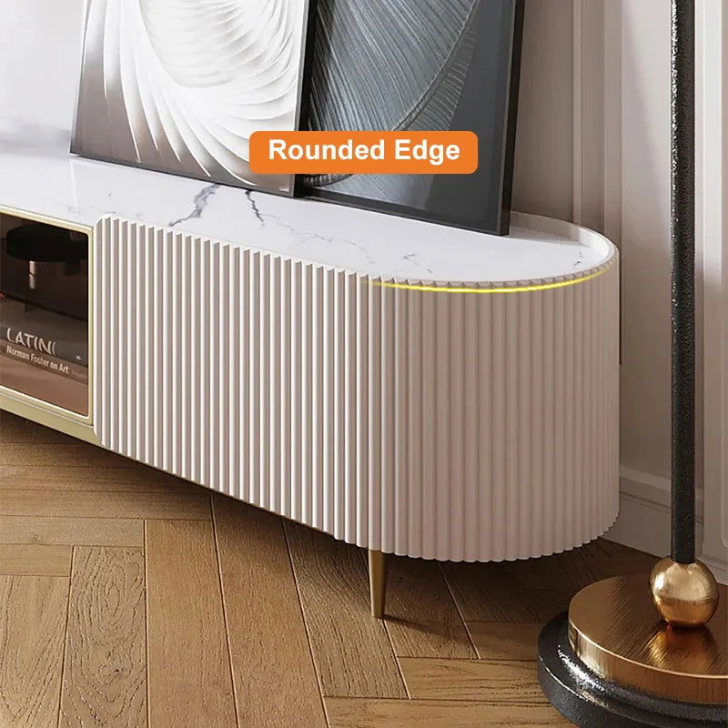 Palley Modern Oval TV Stand Console with Storage & Glass Doors White for TV Up to 2160mm - Homary