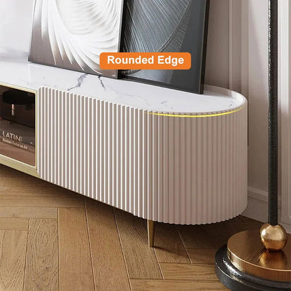 Palley Modern Oval TV Stand Console with Storage & Glass Doors White for TV Up to 2160mm - Homary