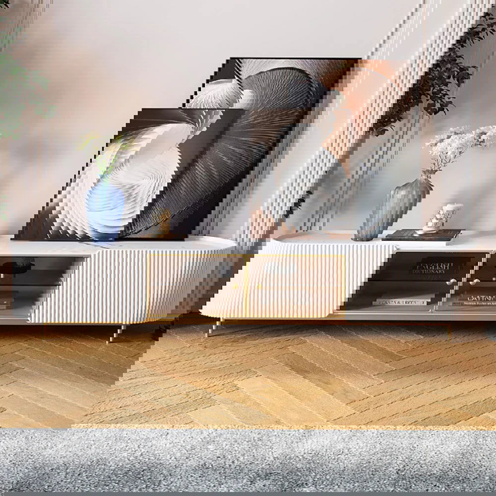 Palley Modern Oval TV Stand Console with Storage & Glass Doors White for TV Up to 2160mm - Homary