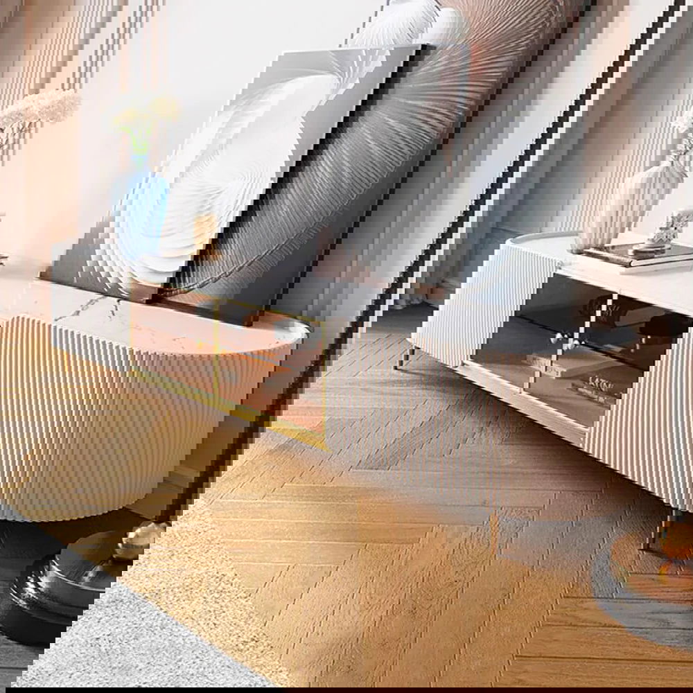 Palley Modern Oval TV Stand Console with Storage & Glass Doors White for TV Up to 2160mm - Homary