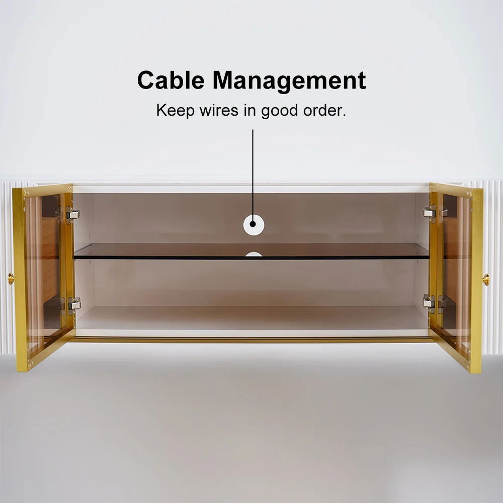 Palley Modern Oval TV Stand Console with Storage & Glass Doors White for TV Up to 2160mm - Homary
