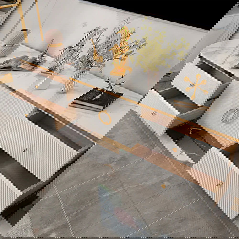 Plalue Modern White Long 86 Inch TV Stand with 4 Drawers for TV Up to 2540mm - 