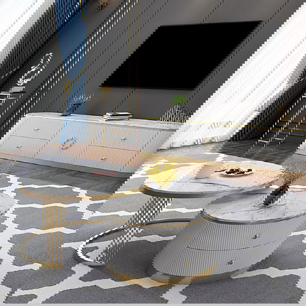 Plalue Modern White Long 86 Inch TV Stand with 4 Drawers for TV Up to 2540mm - Homary