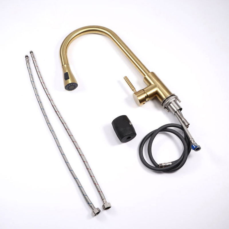 Pull Out Kitchen Tap Brushed Gold with Dual Function Sprayer - 
