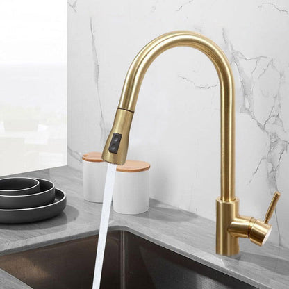 Pull Out Kitchen Tap Brushed Gold with Dual Function Sprayer - Homary