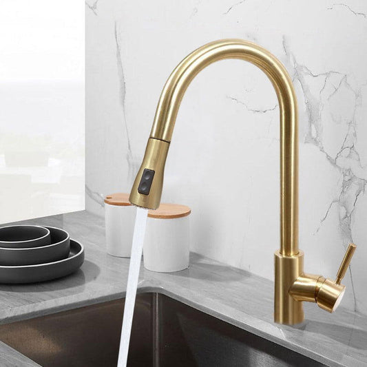 Pull Out Kitchen Tap Brushed Gold with Dual Function Sprayer - Homary
