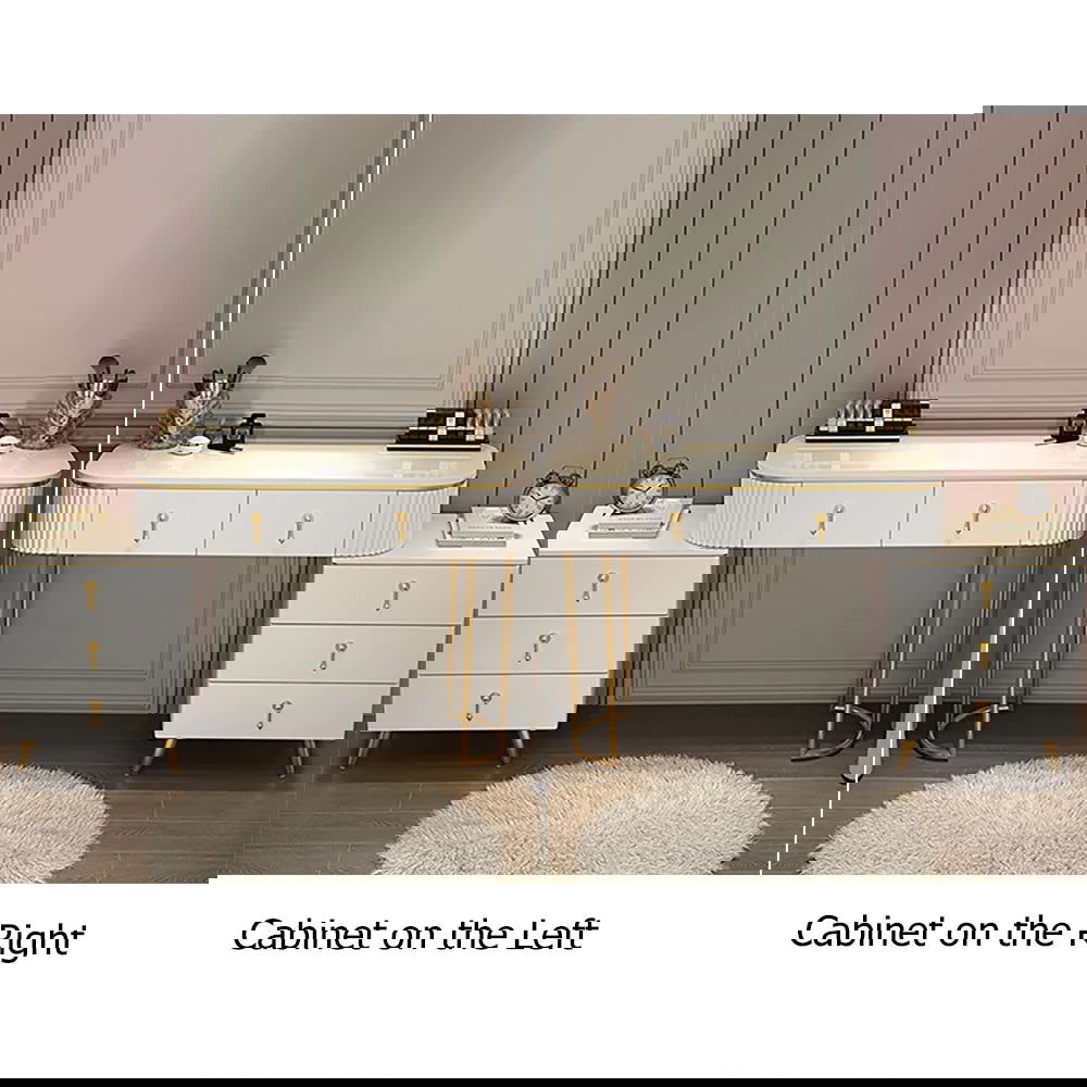 Pursorr Modern White Oval Extendable Makeup Vanity with 5-Drawer Side Cabinet Included - Homary