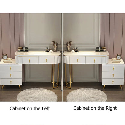 Pursorr Modern White Oval Extendable Makeup Vanity with 5-Drawer Side Cabinet Included - Homary