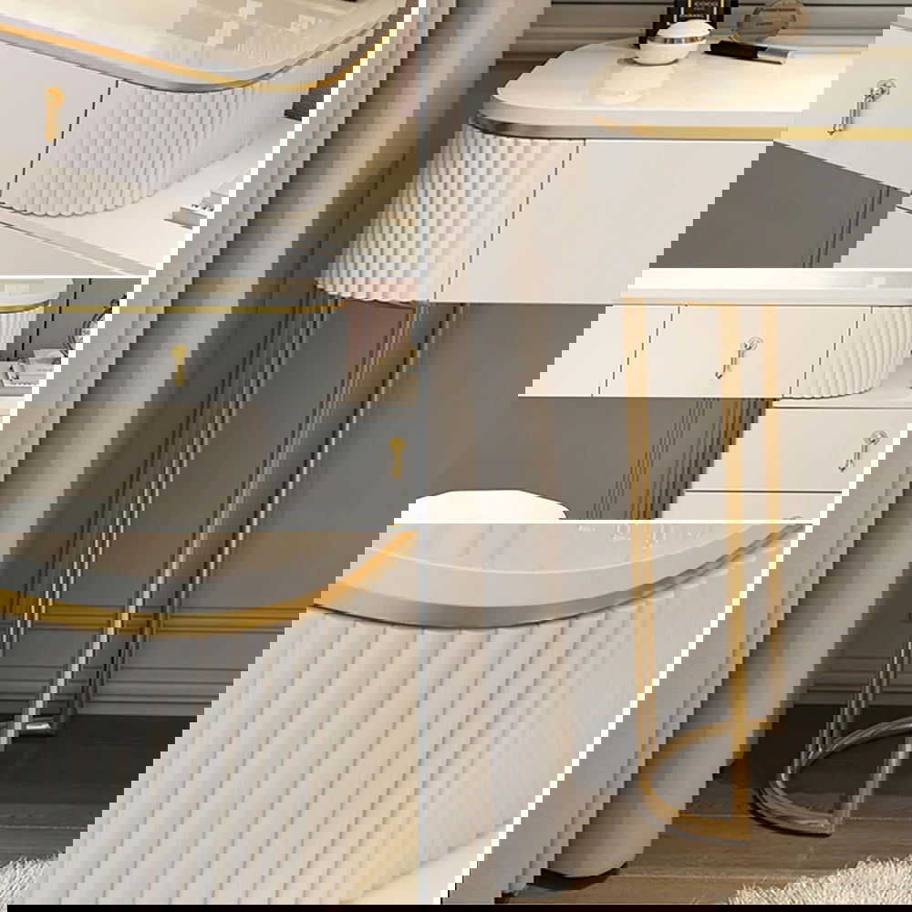 Pursorr Modern White Oval Extendable Makeup Vanity with 5-Drawer Side Cabinet Included - Homary