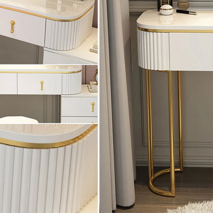 Pursorr Modern White Oval Extendable Makeup Vanity with 5-Drawer Side Cabinet Included - Homary