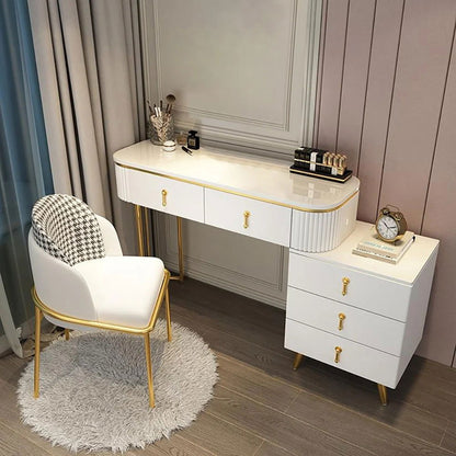 Pursorr Modern White Oval Extendable Makeup Vanity with 5-Drawer Side Cabinet Included - Homary