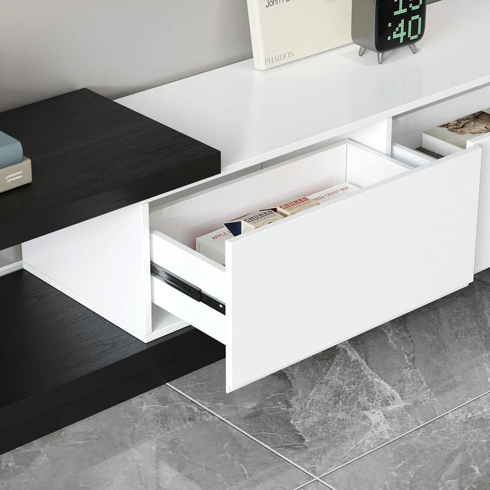 Quoint Modern TV Stand Retracted & Extendable 3-Drawer Media Console for TV Up to 80" - 