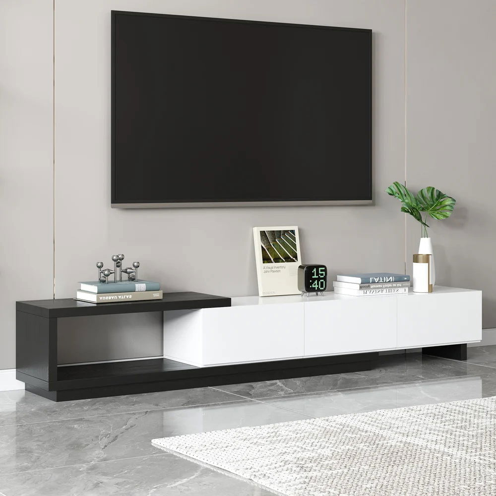Quoint Modern TV Stand Retracted & Extendable 3-Drawer Media Console for TV Up to 80" - Homary
