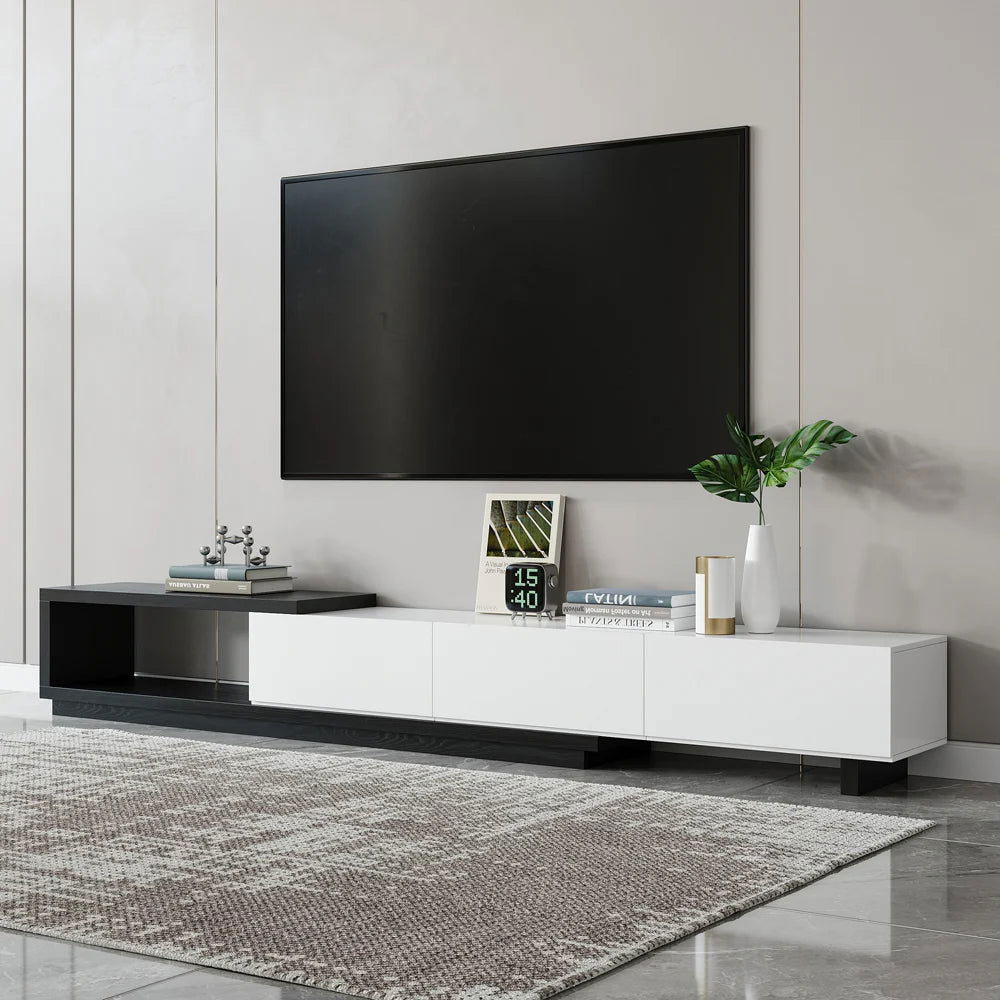 Quoint Modern TV Stand Retracted & Extendable 3-Drawer Media Console for TV Up to 80" - Homary
