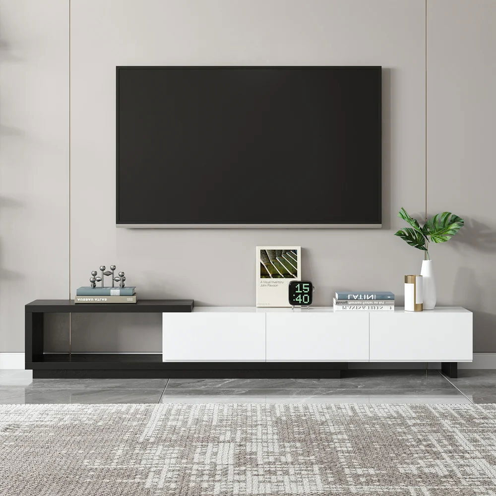 Quoint Modern TV Stand Retracted & Extendable 3-Drawer Media Console for TV Up to 80" - Homary