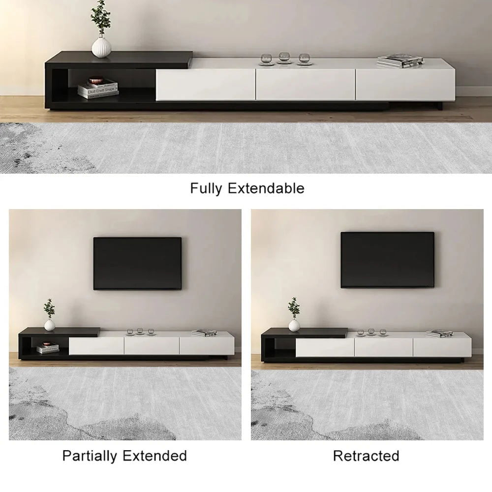 Quoint Modern TV Stand Retracted & Extendable 3-Drawer Media Console for TV Up to 80" - Homary