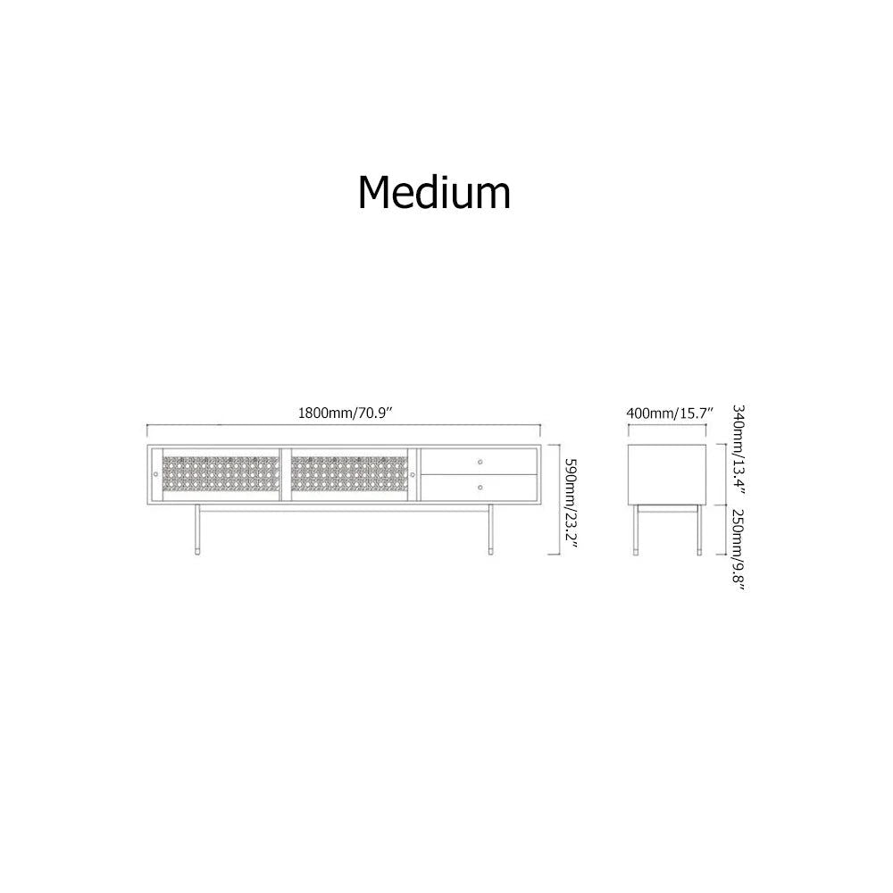 Ratta Modern Green TV Stand for 70 inch TV with 2 Drawers & 2 Doors & Rattan Decorated - 