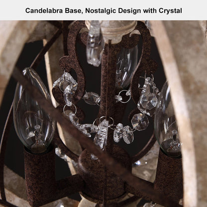 Retro Rustic Weathered Wooden Globe Metal Orb Crystal 3-Light Chandelier Small - 