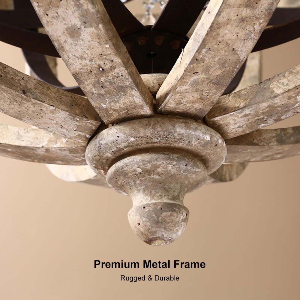 Retro Rustic Weathered Wooden Globe Metal Orb Crystal 3-Light Chandelier Small - 