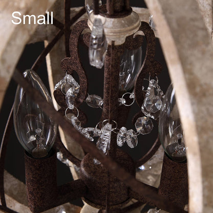 Retro Rustic Weathered Wooden Globe Metal Orb Crystal 3-Light Chandelier Small - 