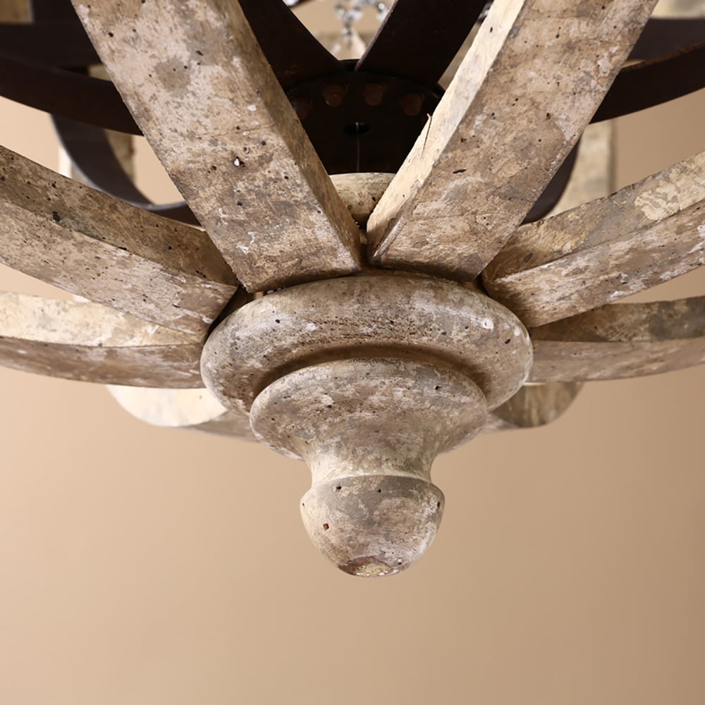 Retro Rustic Weathered Wooden Globe Metal Orb Crystal 3-Light Chandelier Small - Homary