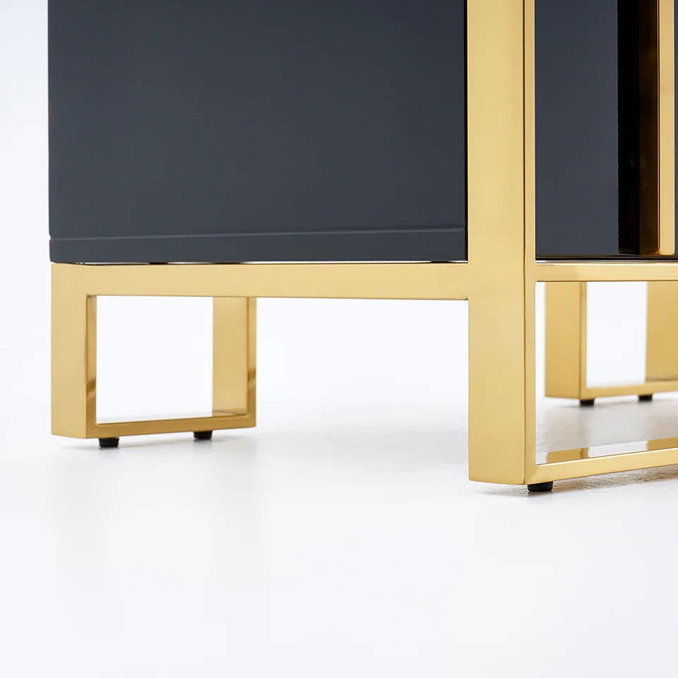 Rimh Modern Black & Gold Wooden Chest of 4 Drawers with Stainless Steel Legs - 