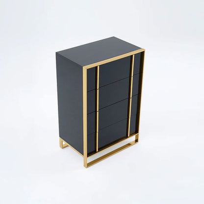 Rimh Modern Black & Gold Wooden Chest of 4 Drawers with Stainless Steel Legs - 