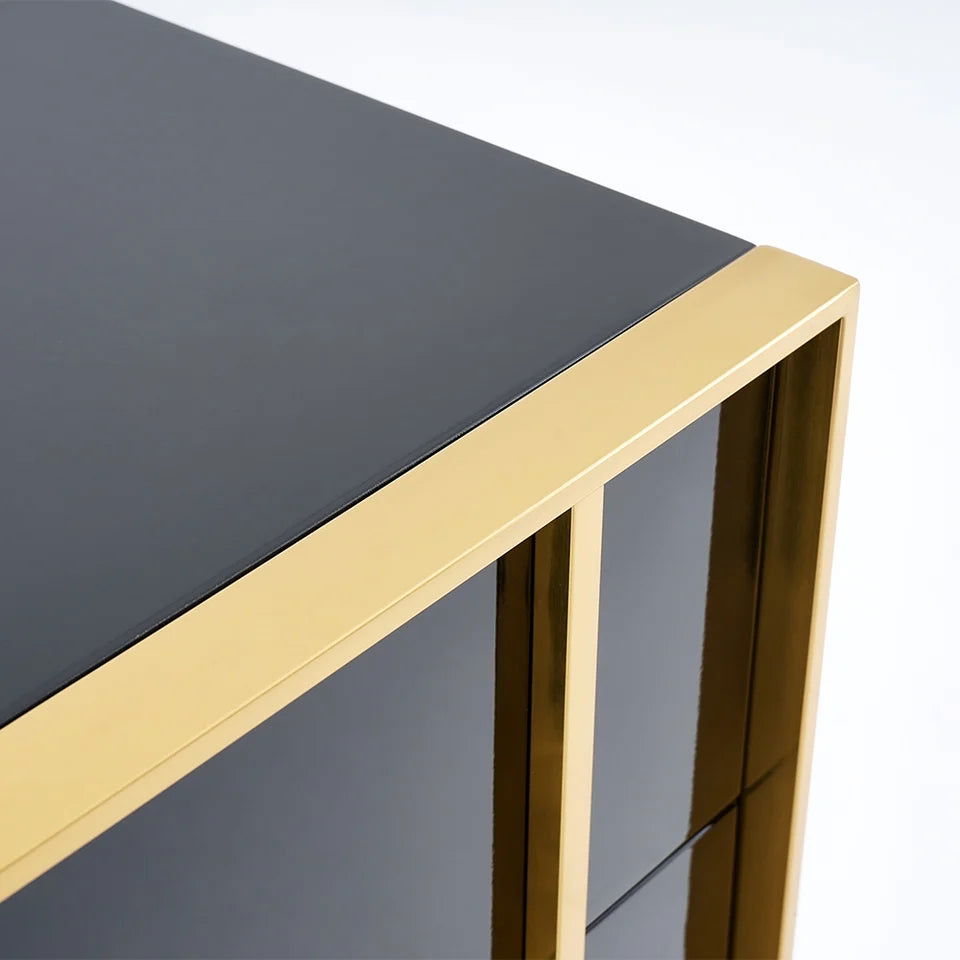 Rimh Modern Black & Gold Wooden Chest of 4 Drawers with Stainless Steel Legs - Homary