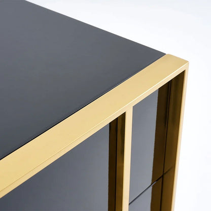 Rimh Modern Black & Gold Wooden Chest of 4 Drawers with Stainless Steel Legs - Homary