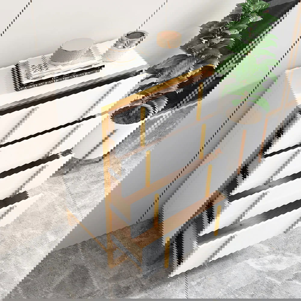 Rimh Modern White & Gold Wooden Chest of 4 Drawers with Stainless Steel Legs - 