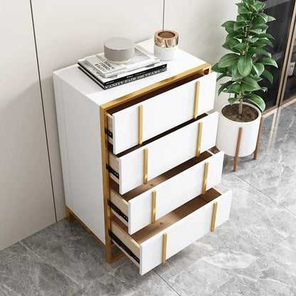 Rimh Modern White & Gold Wooden Chest of 4 Drawers with Stainless Steel Legs - 