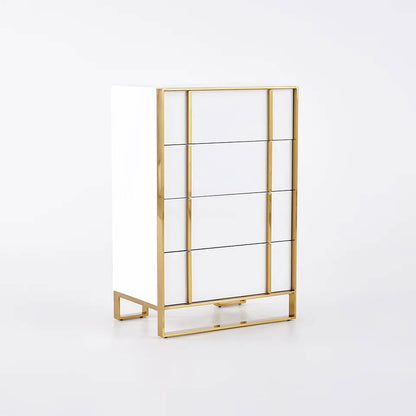 Rimh Modern White & Gold Wooden Chest of 4 Drawers with Stainless Steel Legs - 