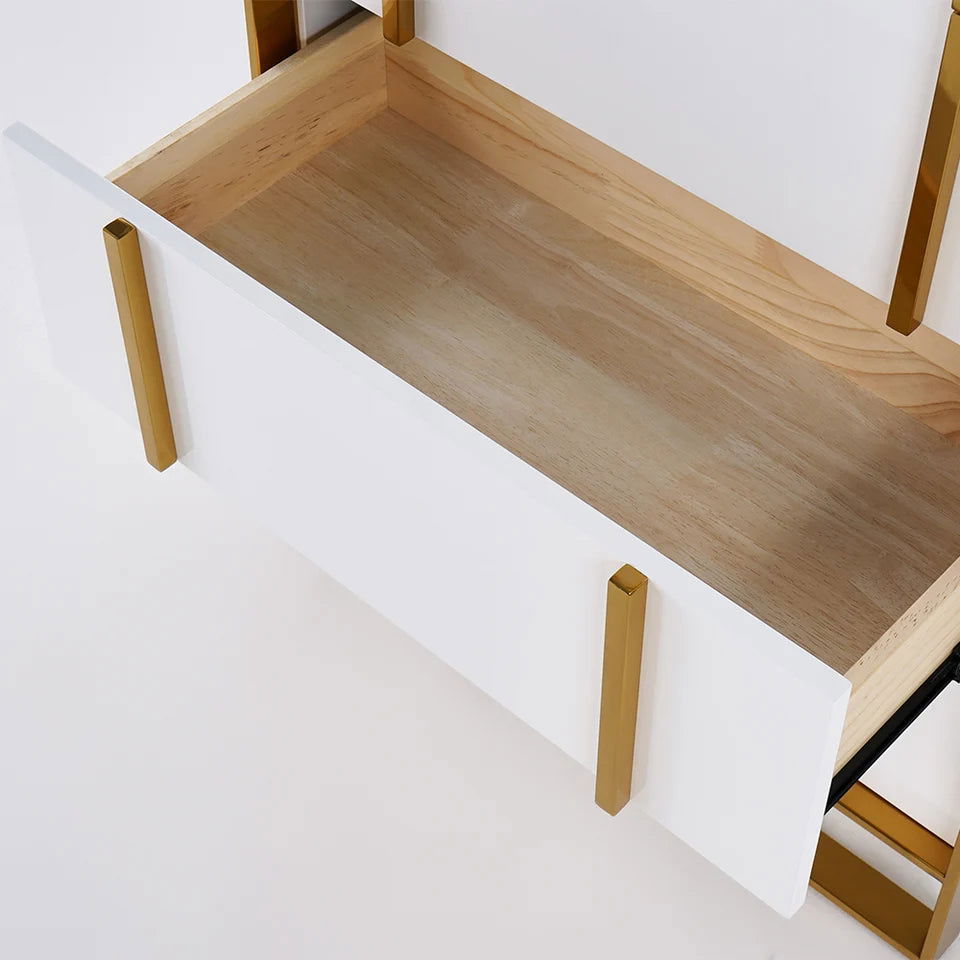 Rimh Modern White & Gold Wooden Chest of 4 Drawers with Stainless Steel Legs - 