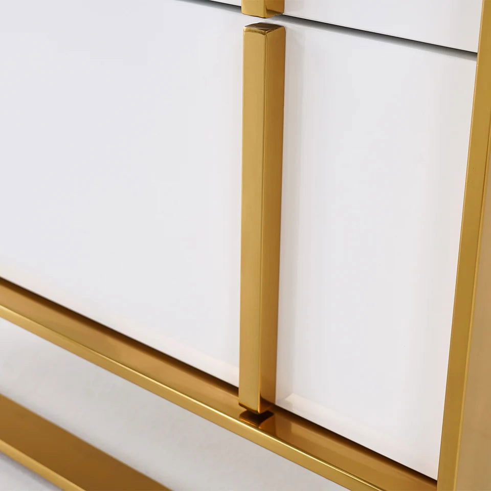 Rimh Modern White & Gold Wooden Chest of 4 Drawers with Stainless Steel Legs - 