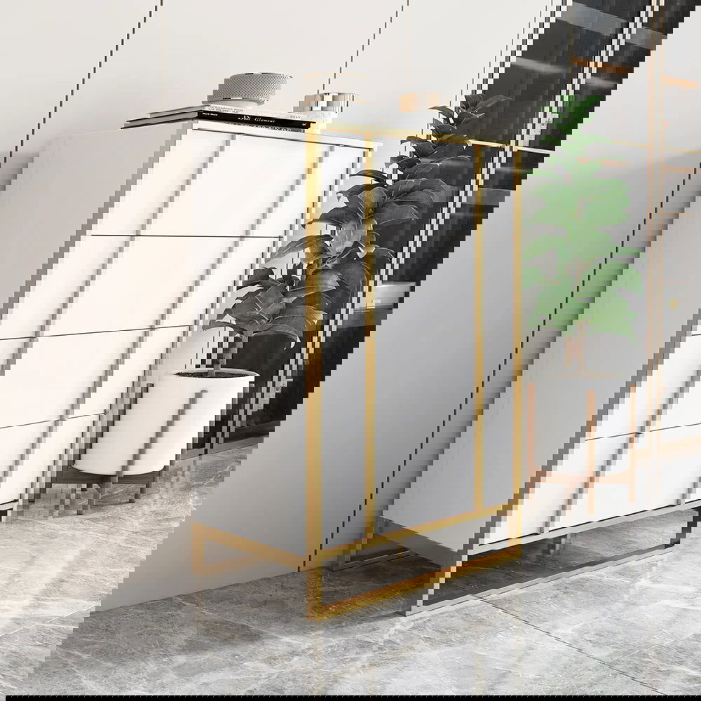 Rimh Modern White & Gold Wooden Chest of 4 Drawers with Stainless Steel Legs - 