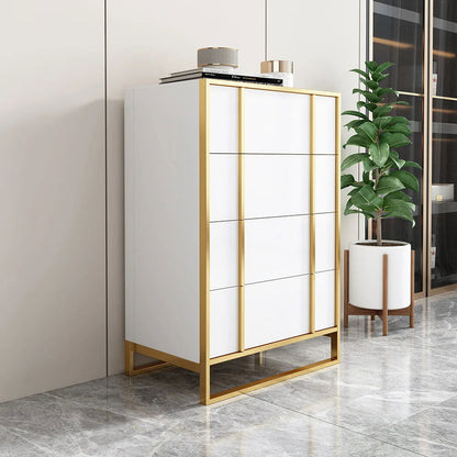 Rimh Modern White & Gold Wooden Chest of 4 Drawers with Stainless Steel Legs - 