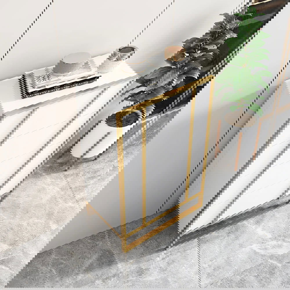 Rimh Modern White & Gold Wooden Chest of 4 Drawers with Stainless Steel Legs - 