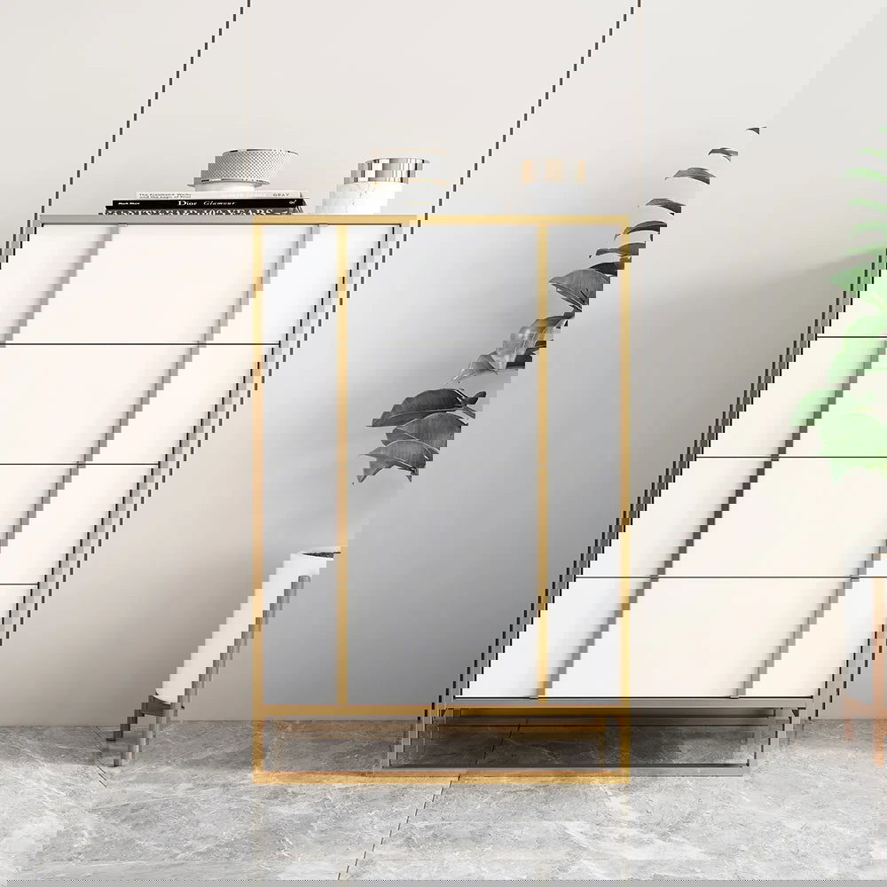 Rimh Modern White & Gold Wooden Chest of 4 Drawers with Stainless Steel Legs - Homary